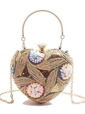 Gold Sequin Heart Evening Clutch - Elegant Women's Bag